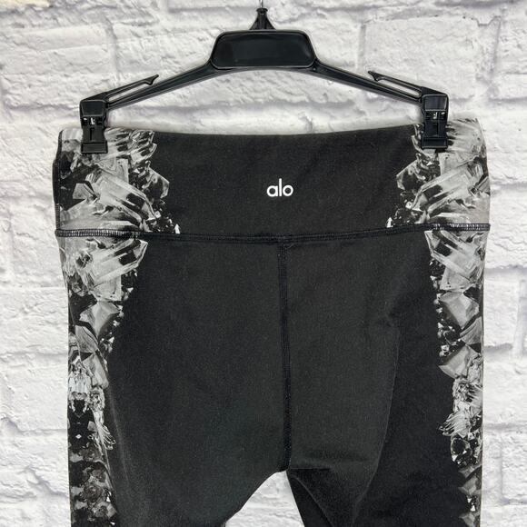 Alo Womens Full Length Leggings Black Crystal Side Print Geode Athletic Size S - Picture 4 of 6
